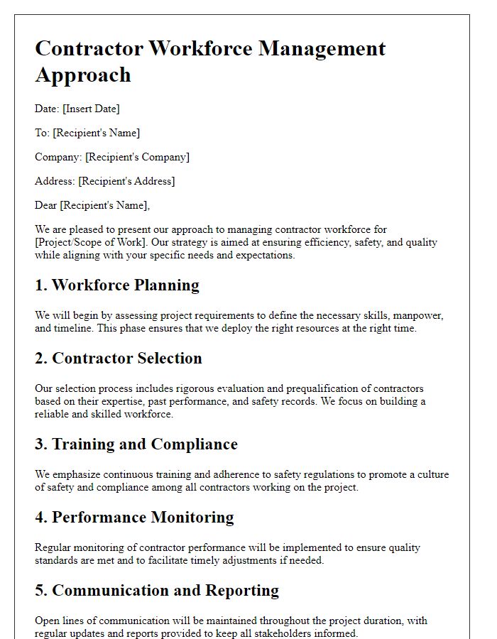 Letter template of contractor workforce management approach