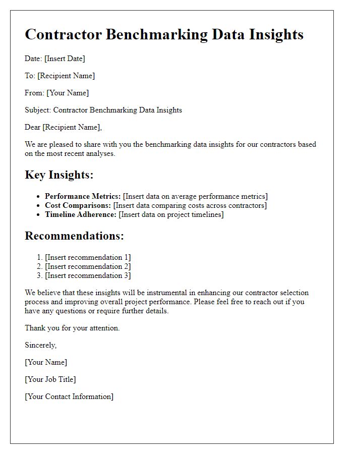 Letter template of contractor benchmarking data insights