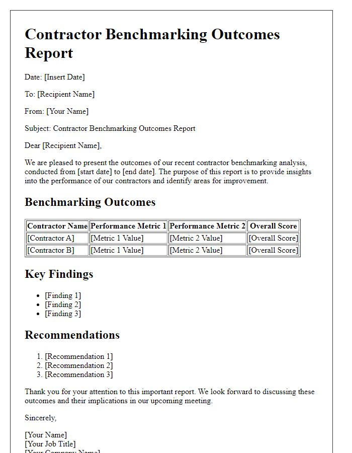 Letter template of contractor benchmarking outcomes report