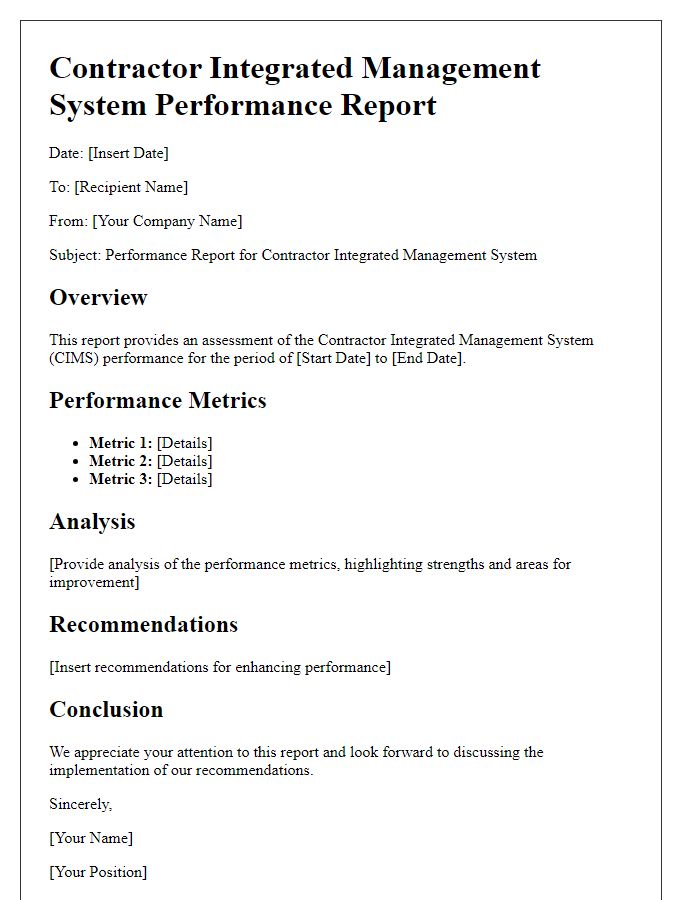 Letter template of contractor integrated management system performance report