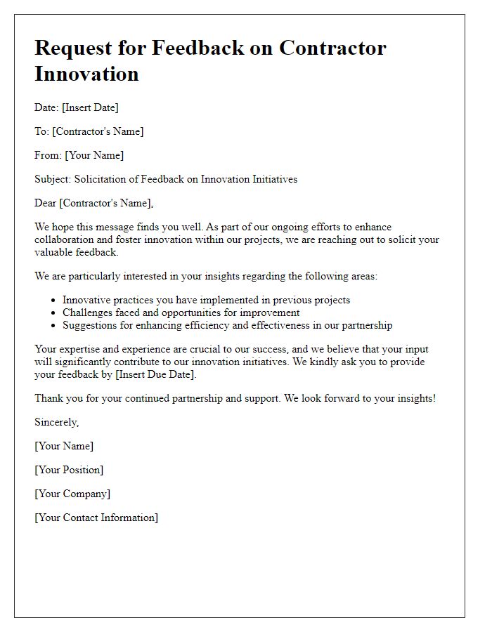 Letter template of contractor innovation feedback solicitation