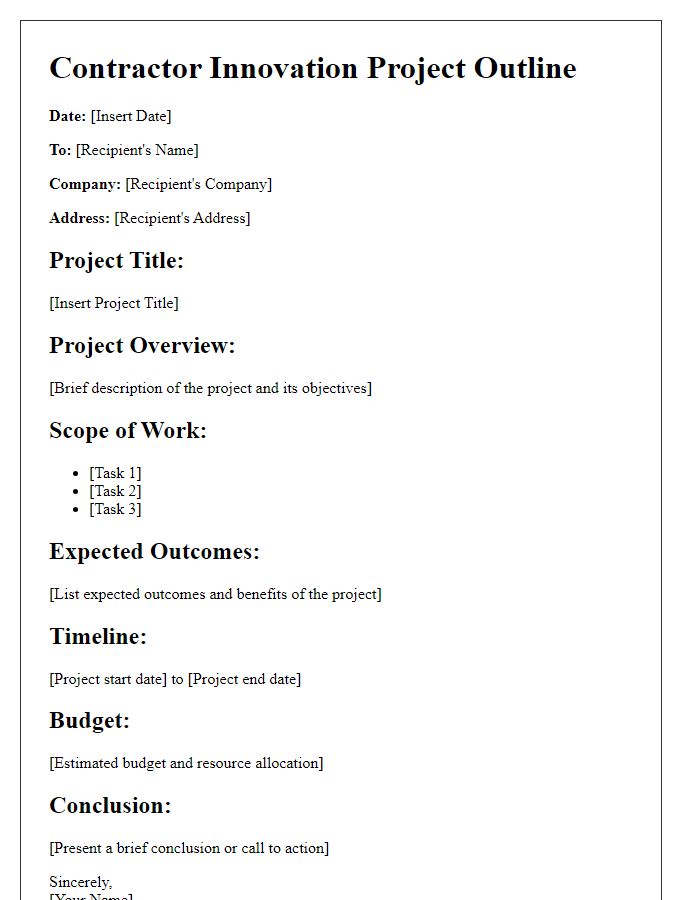 Letter template of contractor innovation project outline