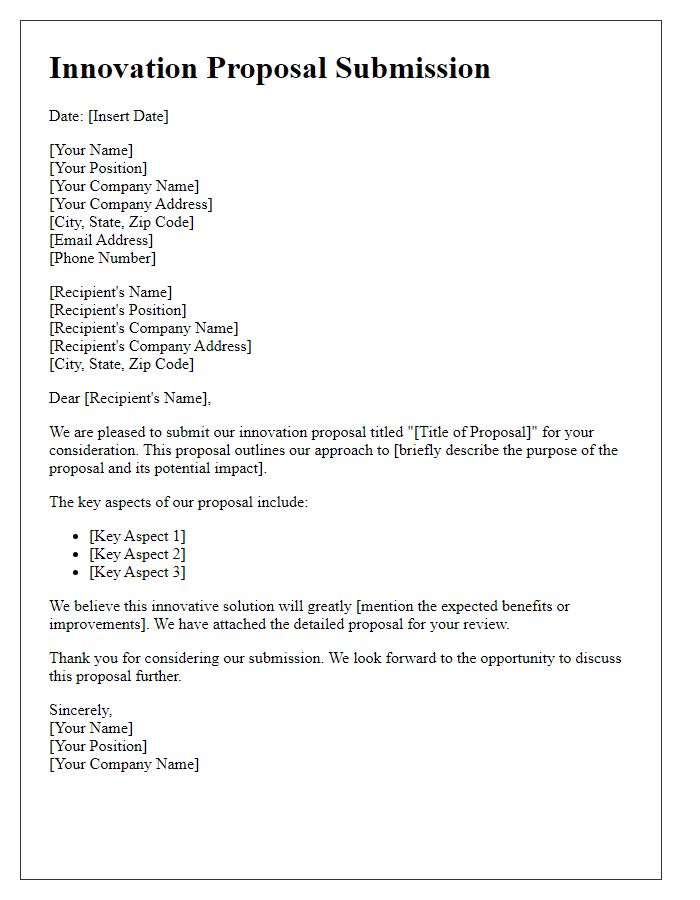 Letter template of contractor innovation proposal submission