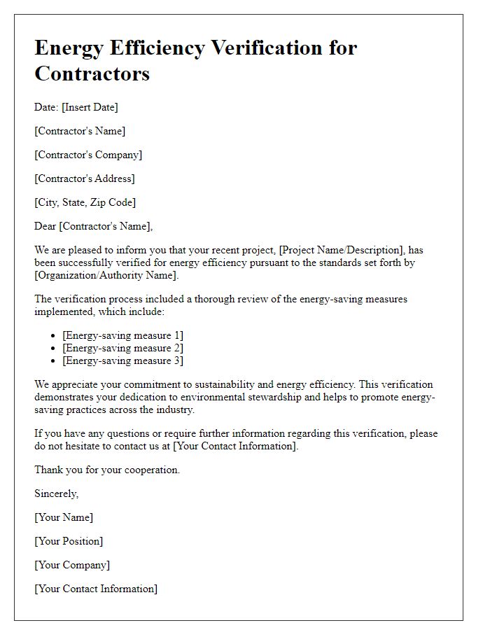 Letter template of Energy Efficiency Verification for Contractors