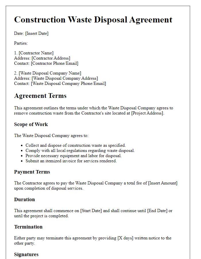 Letter template of construction waste disposal agreement.