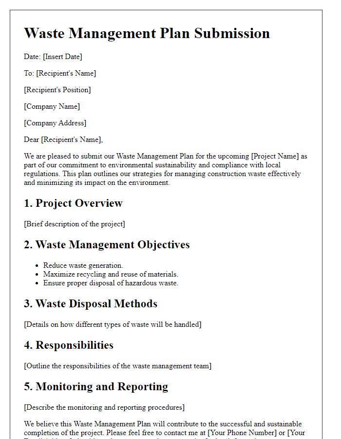 Letter template of contractor waste management plan submission.