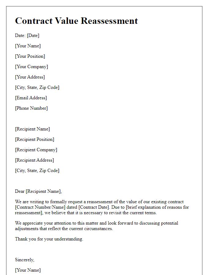 Letter template of contract value reassessment