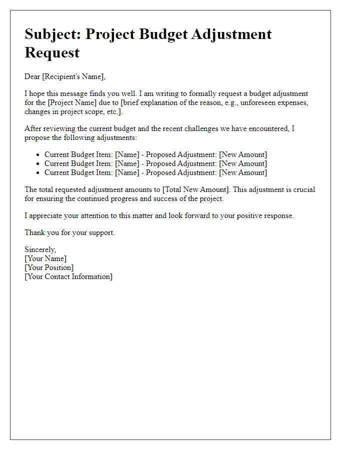 Letter template of project budget adjustment communication