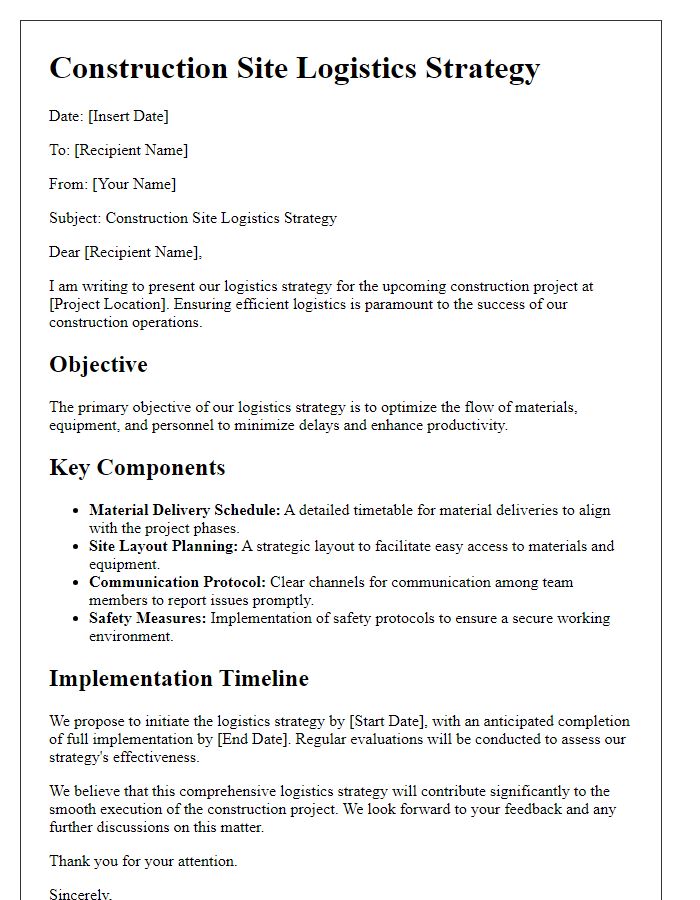 Letter template of Construction Site Logistics Strategy