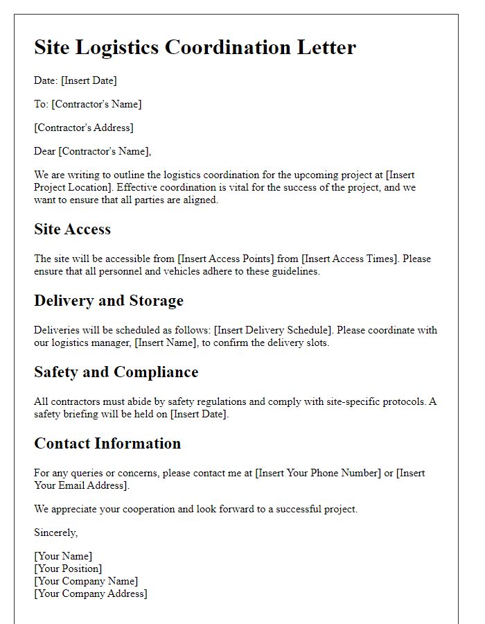 Letter template of Site Logistics Coordination for Contractors