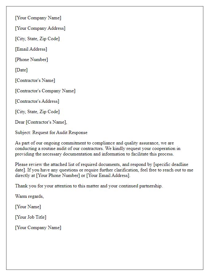Letter template of contractor audit response request