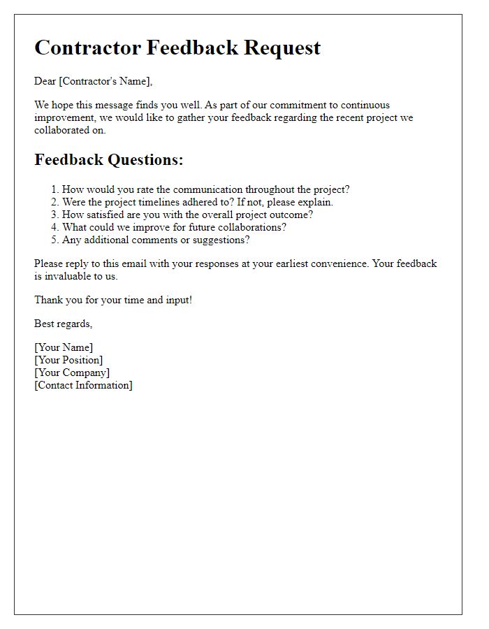 Letter template of contractor feedback collection