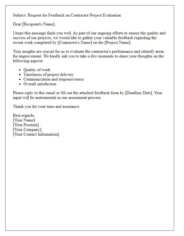 Letter template of contractor project evaluation feedback request