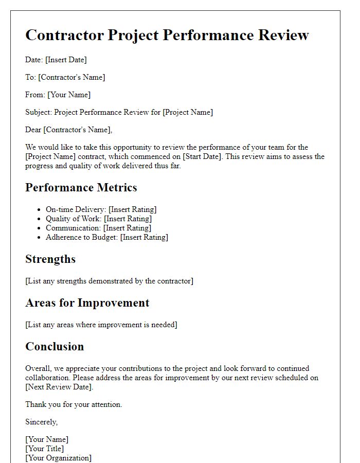 Letter template of contractor project performance review