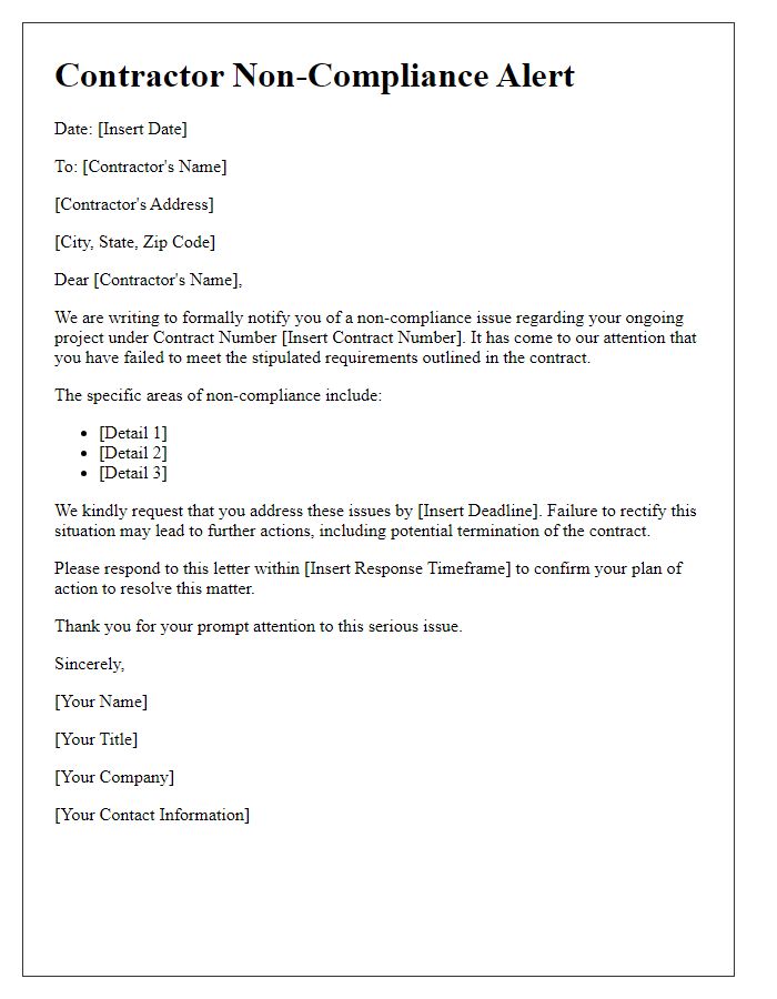 Letter template of Contractor Non-Compliance Alert