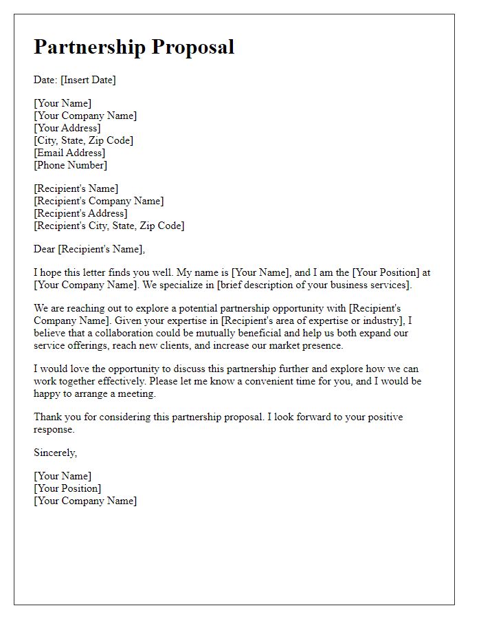 Letter template of contractor business partnership request