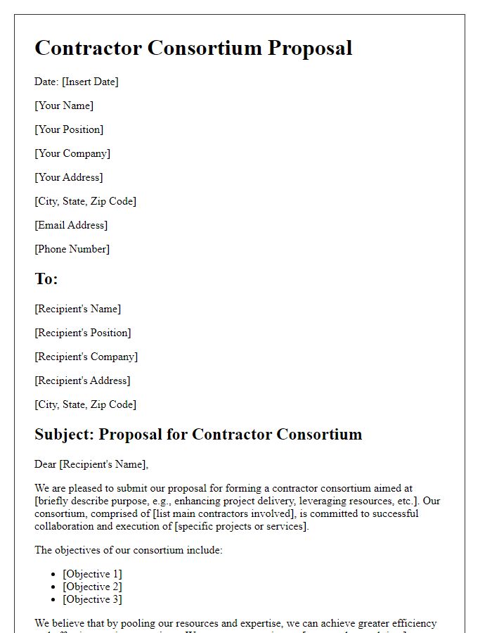 Letter template of contractor consortium proposal