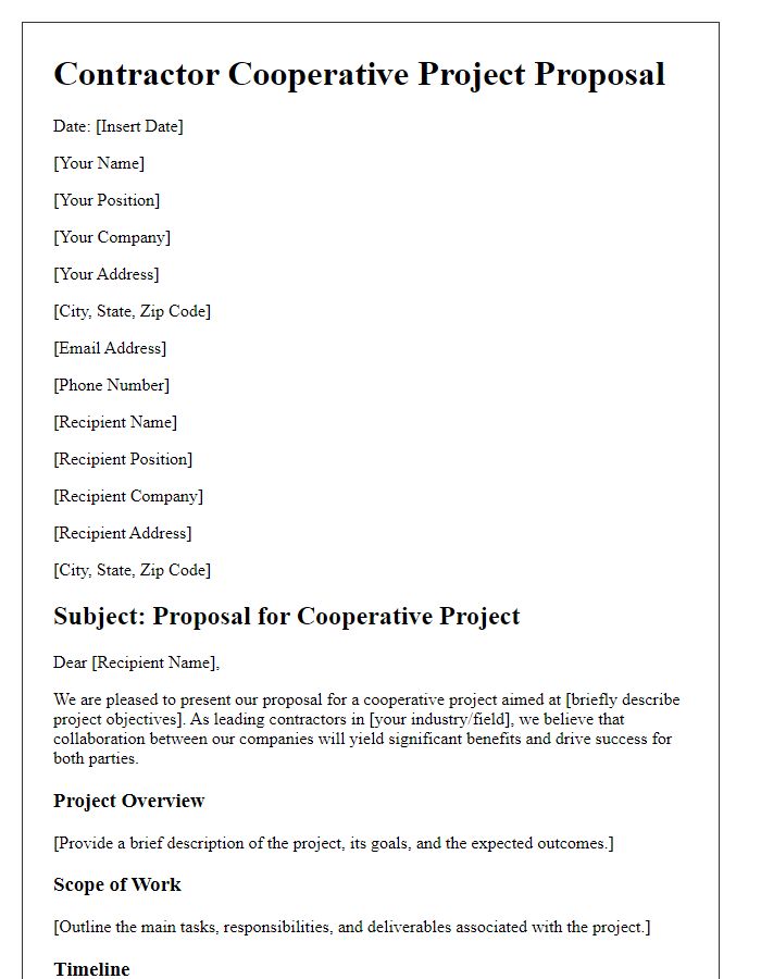 Letter template of contractor cooperative project proposal