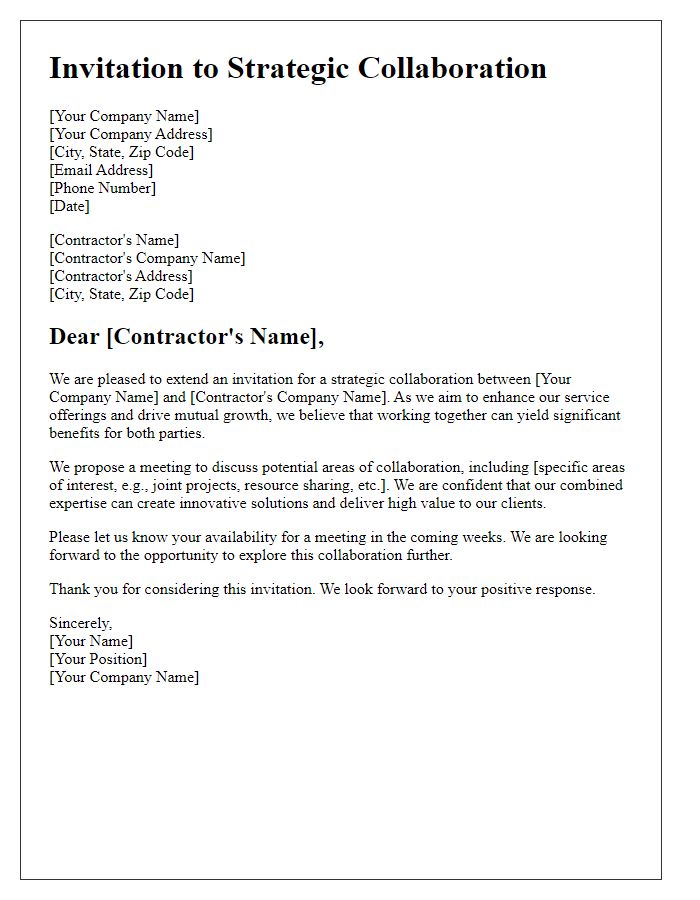 Letter template of contractor strategic collaboration invitation