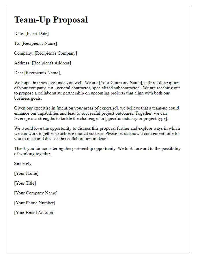 Letter template of contractor team-up proposal