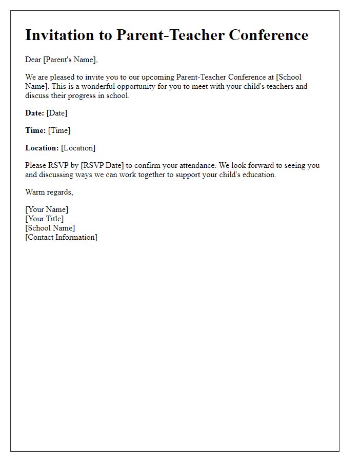 Letter template of invitation for parent-teacher conference