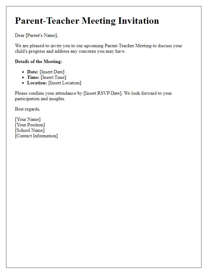 Letter template of parent-teacher meeting arrangement