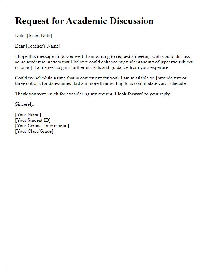 Letter template of request for academic discussion with teacher