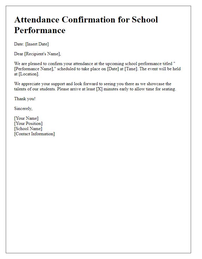 Letter template of attendance confirmation for school performance