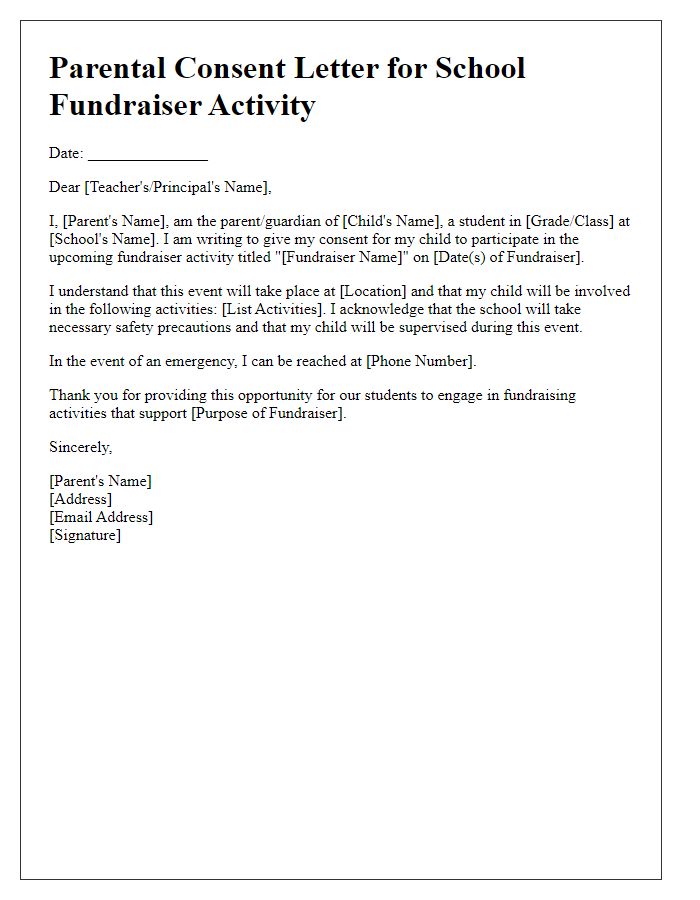 Letter template of parental consent for school fundraiser activity