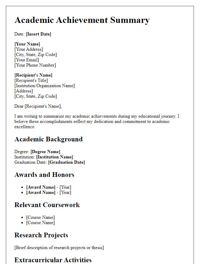 Letter template of academic achievement summary