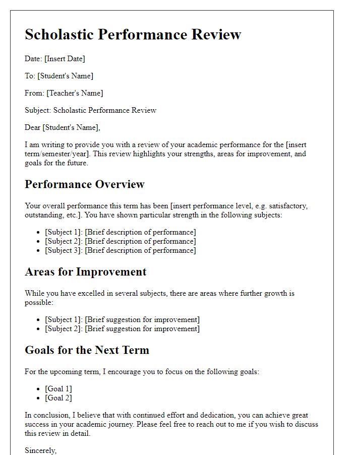 Letter template of scholastic performance review