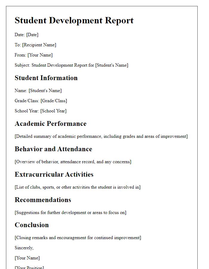 Letter template of student development report