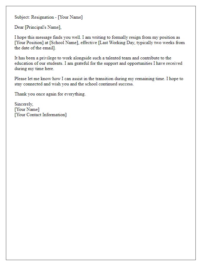 Letter template of email resignation for teachers