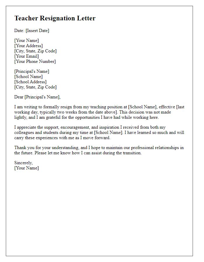 Letter template of voluntary teacher resignation