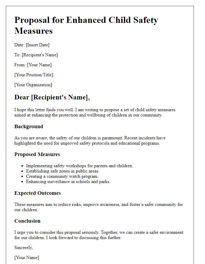 Letter template of child safety measures proposal.