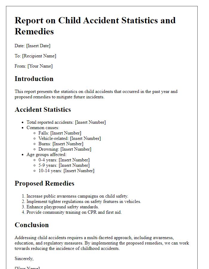 Letter template of report on child accident statistics and remedies.