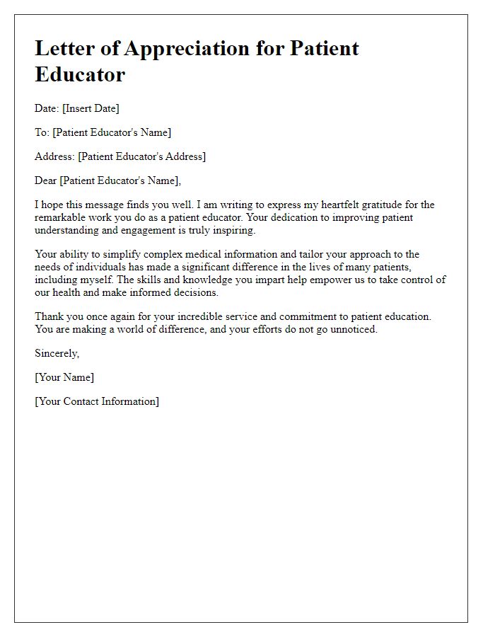 Letter template of praise for a patient educator