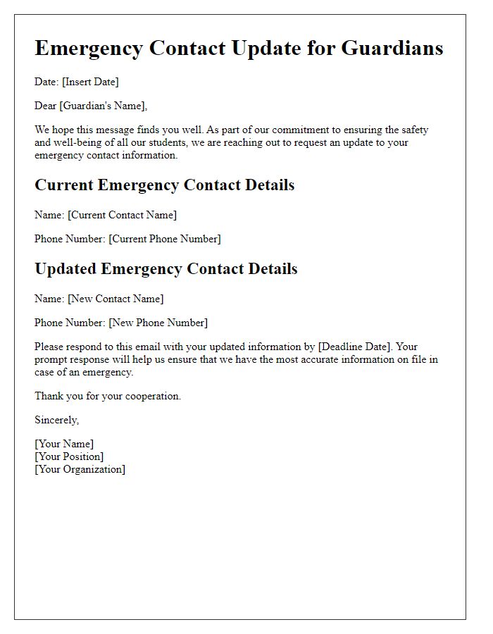 Letter template of Emergency Contact Update for Guardians