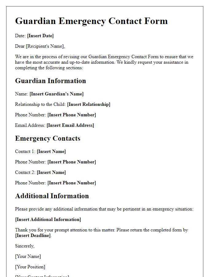 Letter template of Guardian Emergency Contact Form Revision