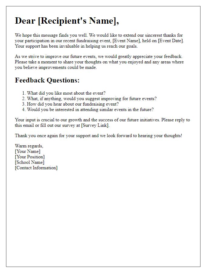 Letter template of school fundraising event feedback solicitation