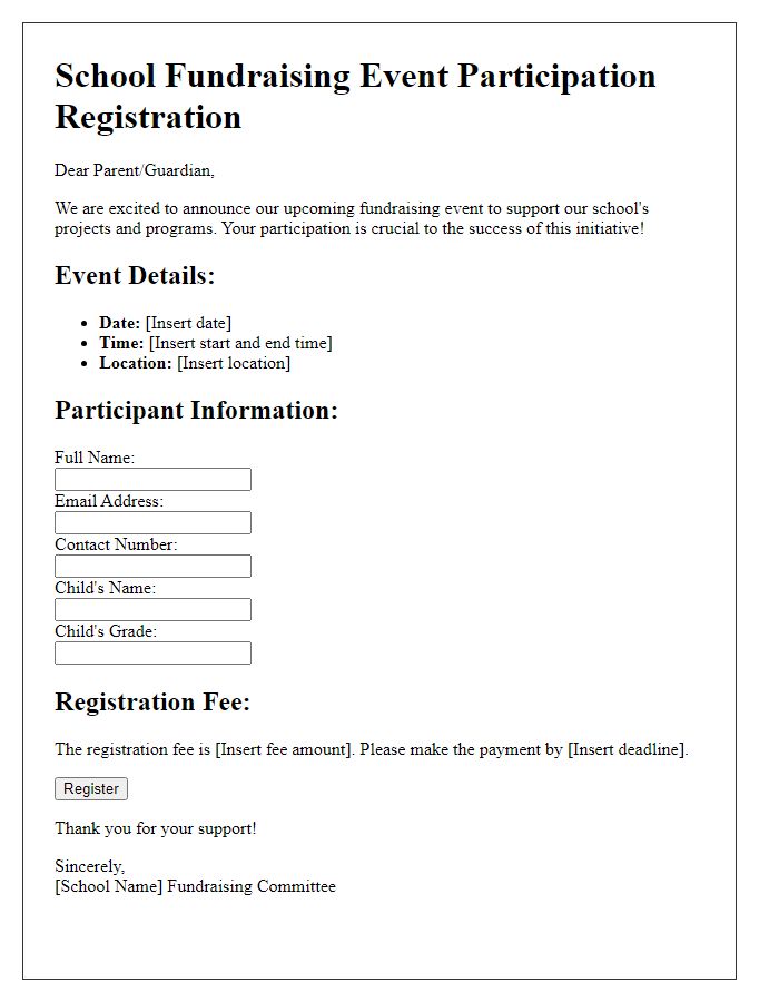 Letter template of school fundraising event participant registration