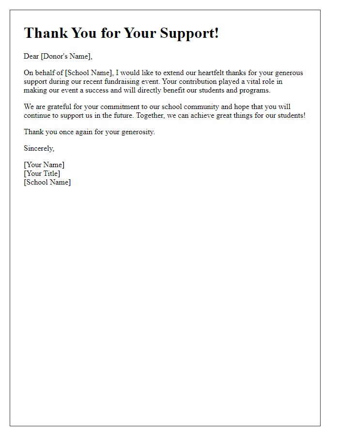 Letter template of school fundraising event thank you note