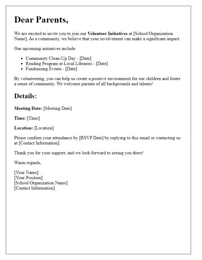 Letter template of Invitation for Parents to Join Volunteer Initiatives