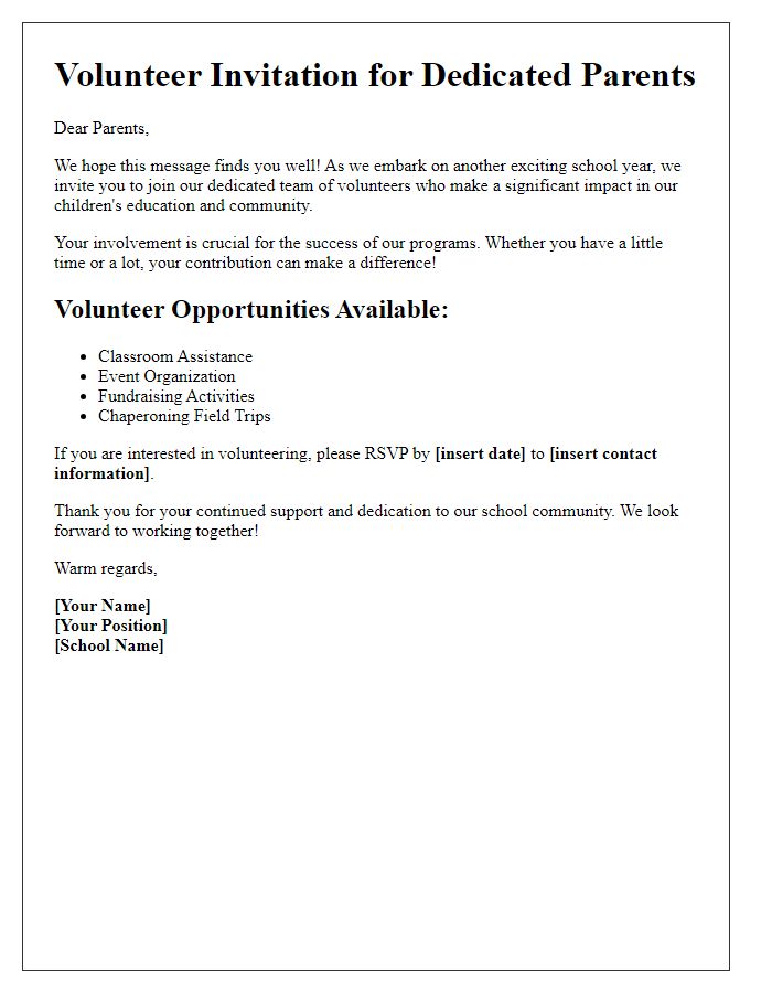 Letter template of Volunteer Invitation for Dedicated Parents