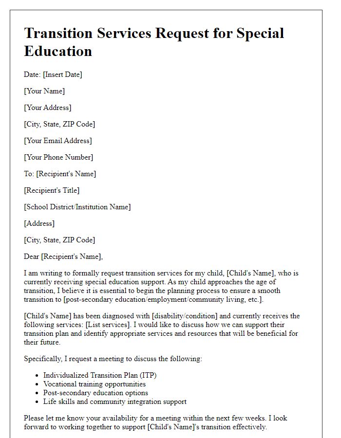 Letter template of transition services request for special education