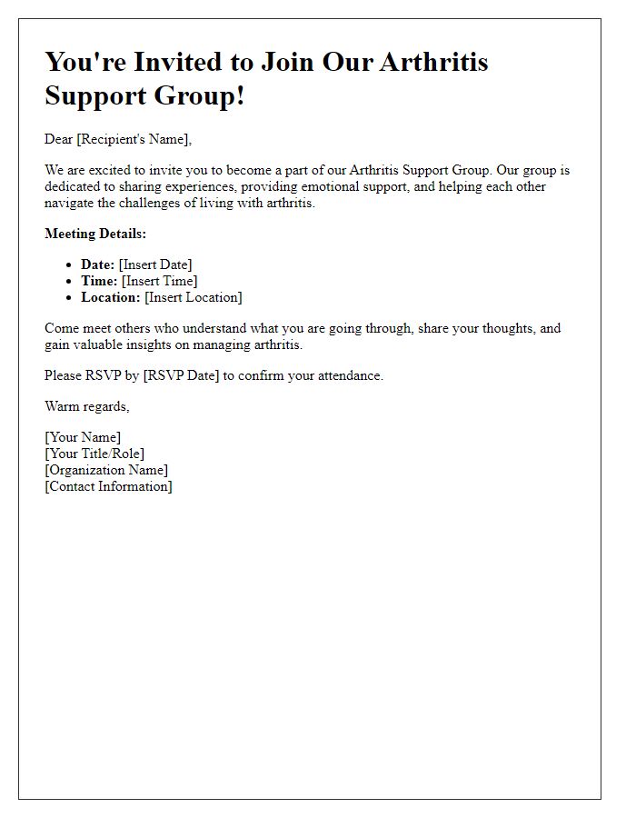 Letter template of arthritis support group invitation