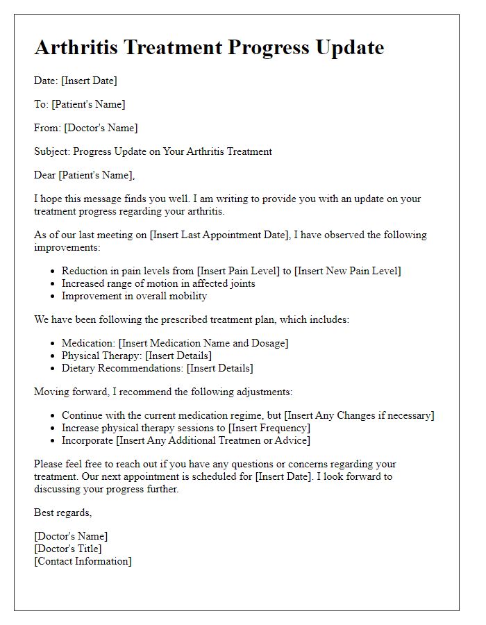 Letter template of arthritis treatment progress update