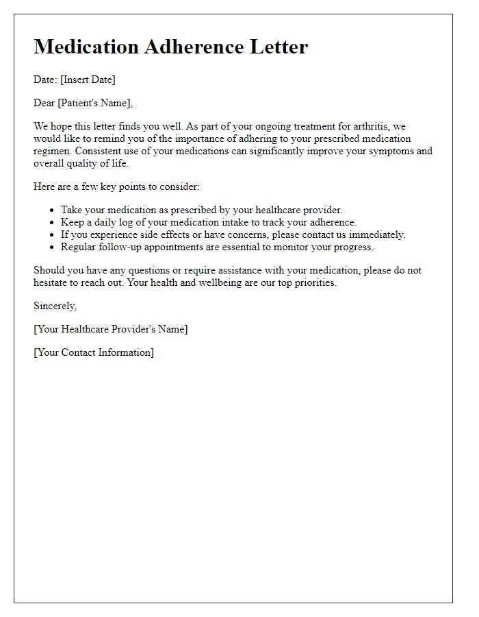 Letter template of medication adherence for arthritis patients