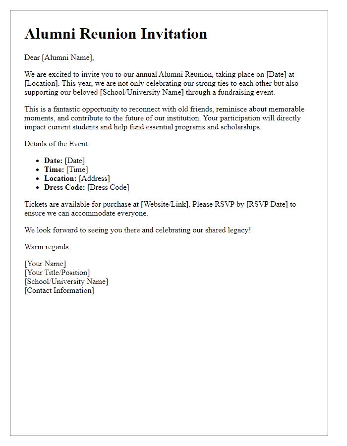 Letter template of Alumni Reunion Invitation for Fundraising Events