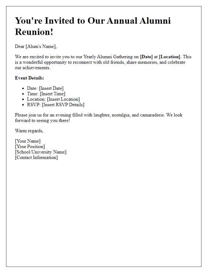 Letter template of Alumni Reunion Invitation for Yearly Gatherings